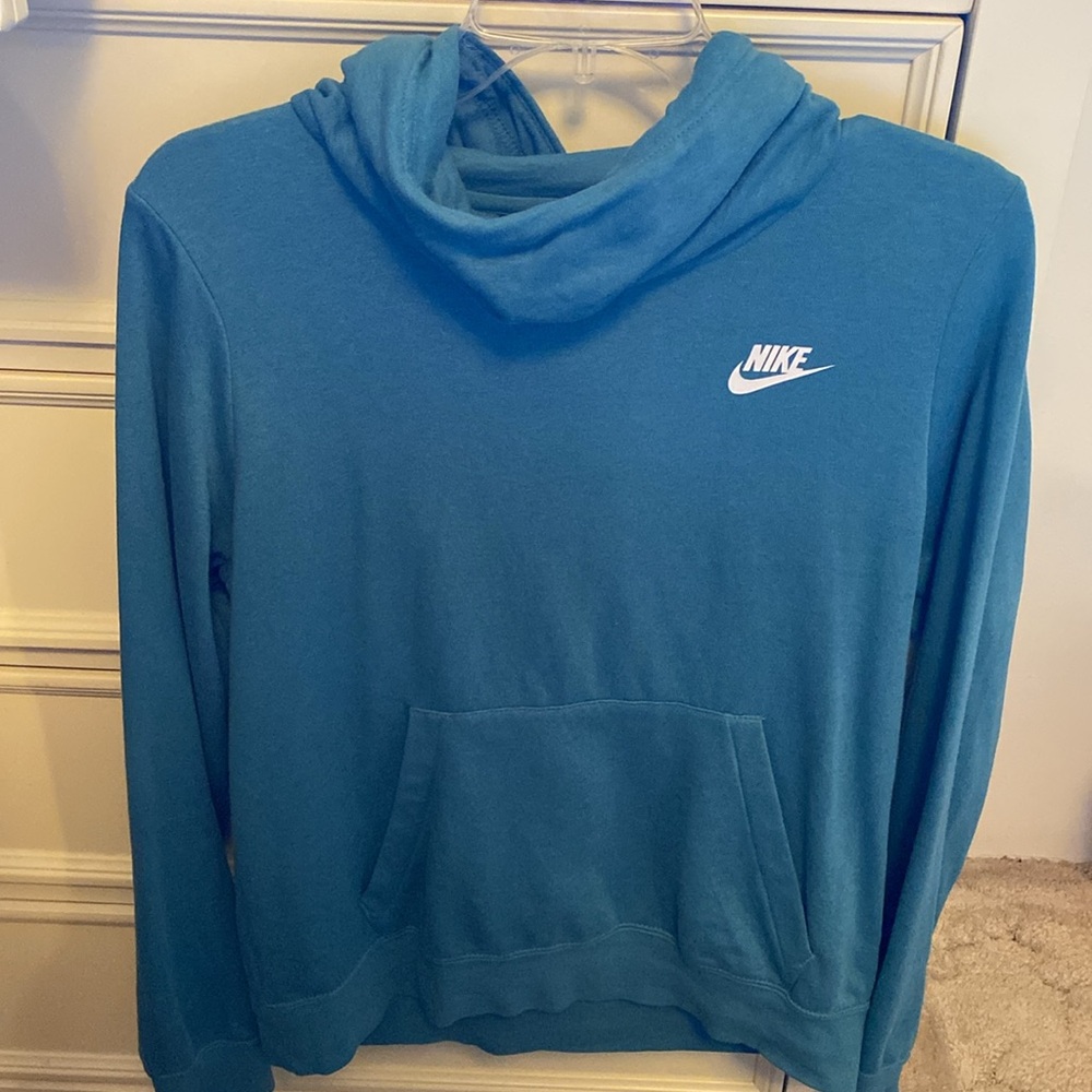 Women Nike Funnel Neck Hoodie Size Small Blue Green